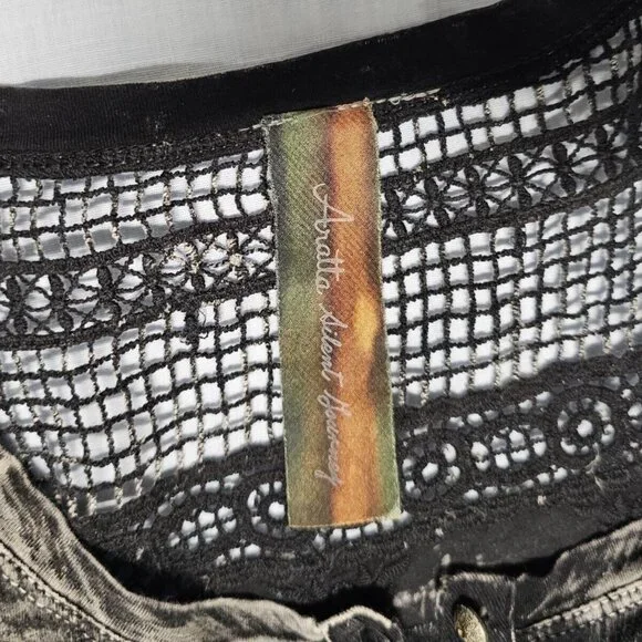 Aratta Silent Journey Women Size M Boho Popover Top Tunic Embroidery Acid Washed - Picture 4 of 14